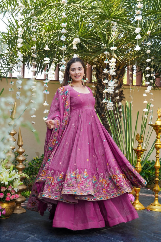 Meher – Premium Dusty Rose Anarkali Suit Set (3 Piece)