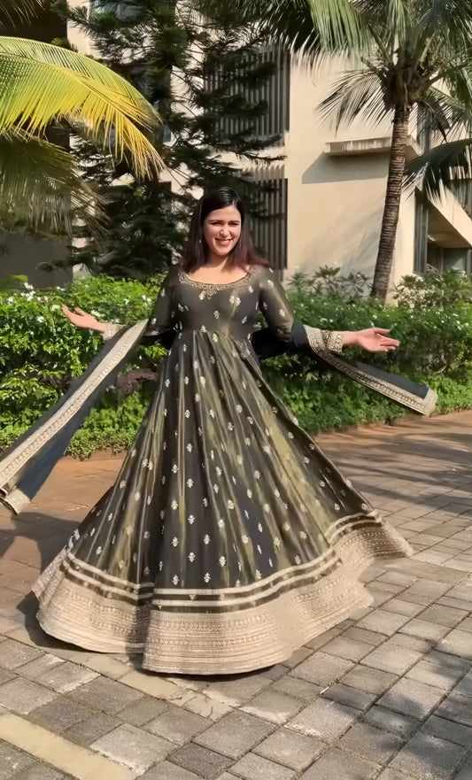 Designer Party Wear Dark Green Flared Anarkali Suit & Set