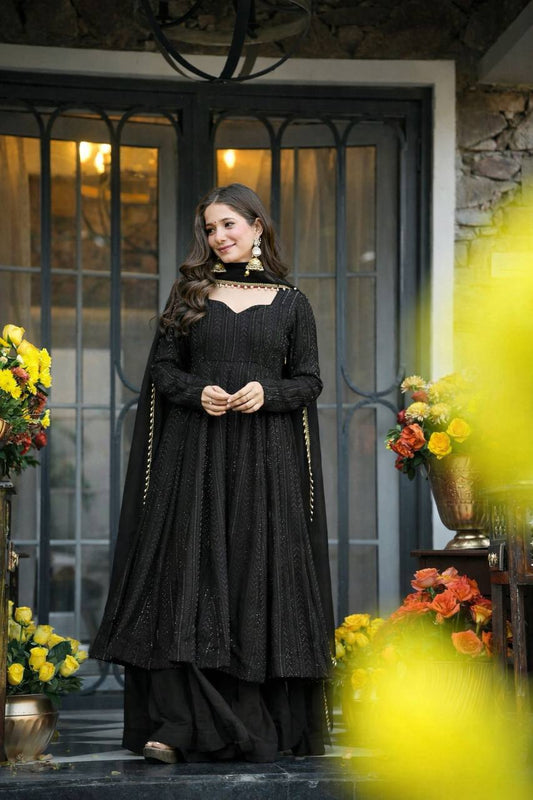 Noor-E-Black Designer Anarkali Suit Set (3 PCS)