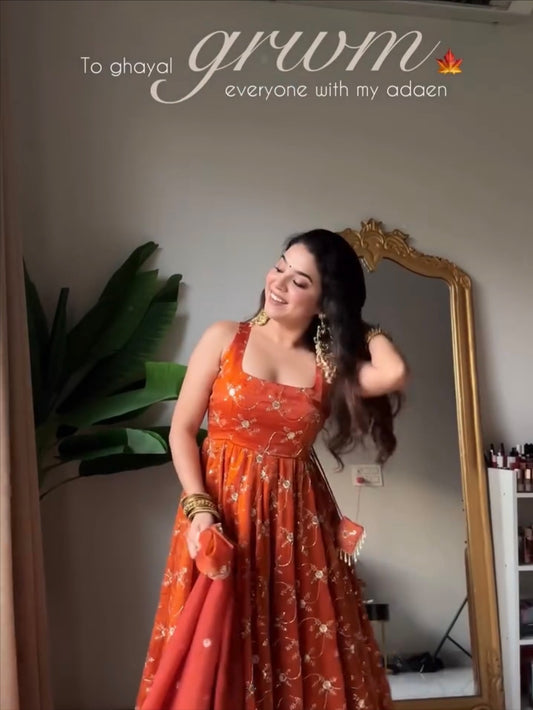 Keshanya – Premium KesriyaNC Silk Anarkali Suit Set (3 Piece)