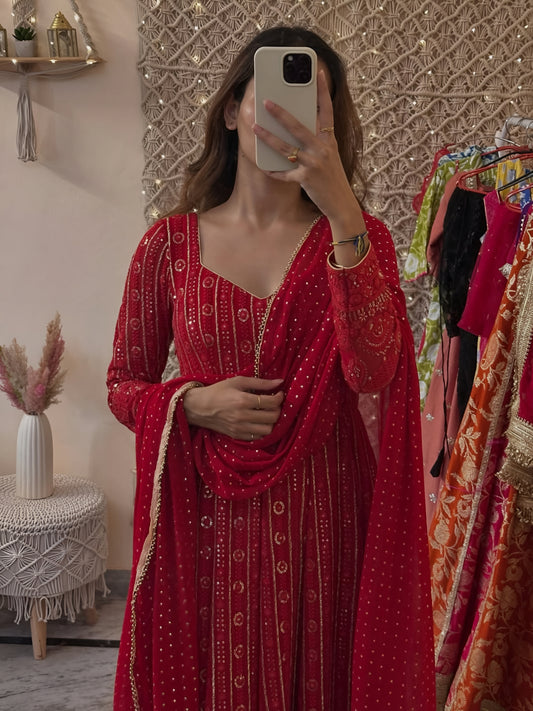Lakhnavi Embroidered Work Anarkali Suit Set