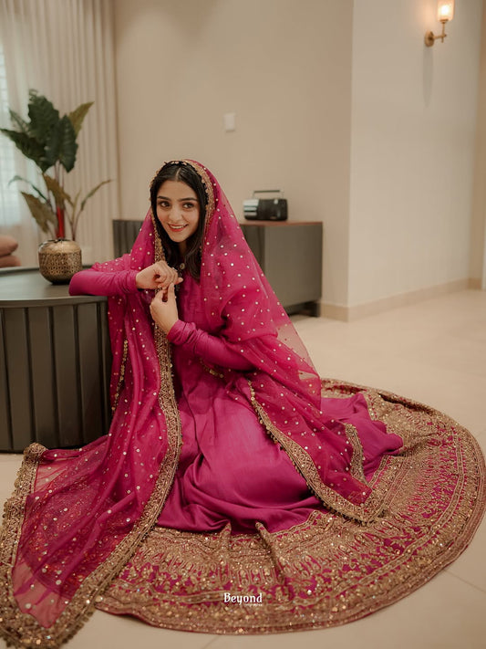 Noor Pink Color Embroidered Work Anarkali Suit Set