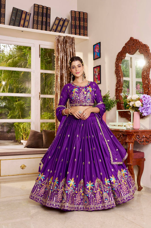 Zehnika Purple Wedding Lehenga Choli Set [3 PCS]