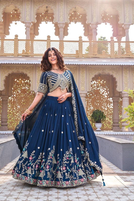 Neeravya Blue Cording Embroidered Lehenga Choli Set [3 PCS]
