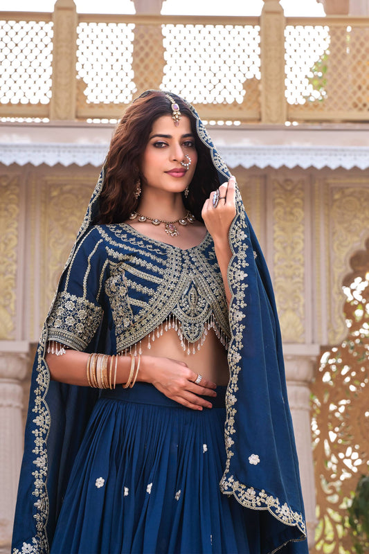 Neeravya Blue Cording Embroidered Lehenga Choli Set [3 PCS]