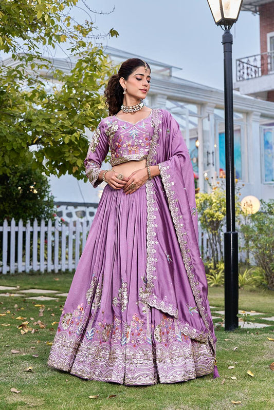 Mehrisha Lavender Embroidered Lehenga Choli Set [3 PCS]