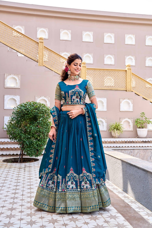 Neelvastra Teal Blue South Style Lehenga Choli Set [3 PCS]