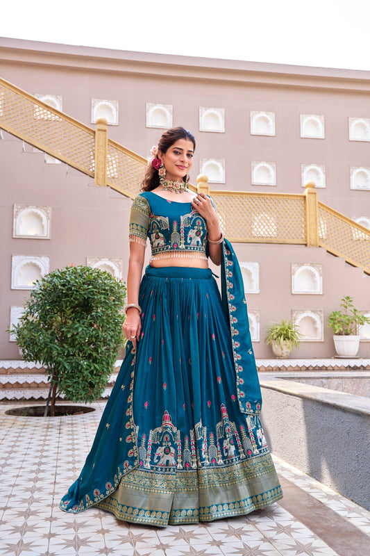 Neelvastra Teal Blue South Style Lehenga Choli Set [3 PCS]