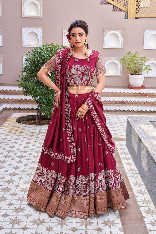 Vaidehi Maroon South Style Lehenga Choli Set [3 PCS]