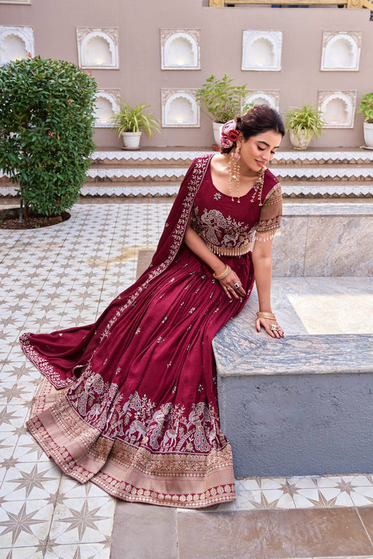 Vaidehi Maroon South Style Lehenga Choli Set [3 PCS]