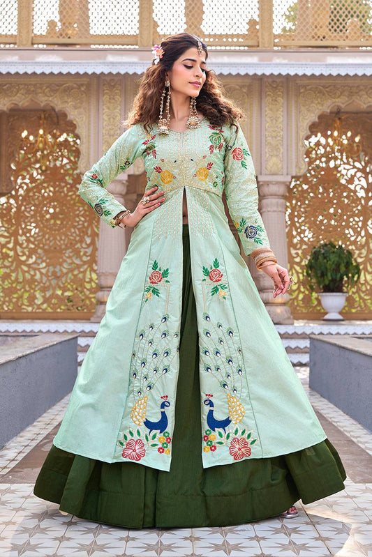 Pistara Pista Green Indo-Western Lehenga Set [2 PCS]