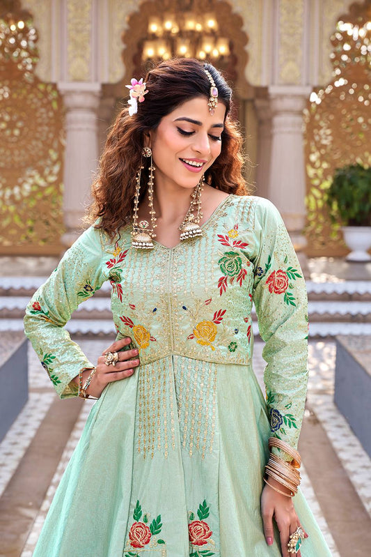 Pistara Pista Green Indo-Western Lehenga Set [2 PCS]
