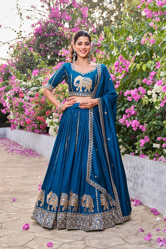 Ramyashree Rama Blue Wedding Lehenga Choli Set [3 PCS]
