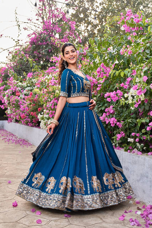 Ramyashree Rama Blue Wedding Lehenga Choli Set [3 PCS]