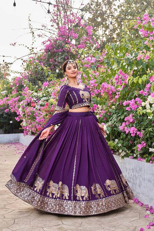Zehnara Dark Purple Wedding Lehenga Choli Set [3 PCS]