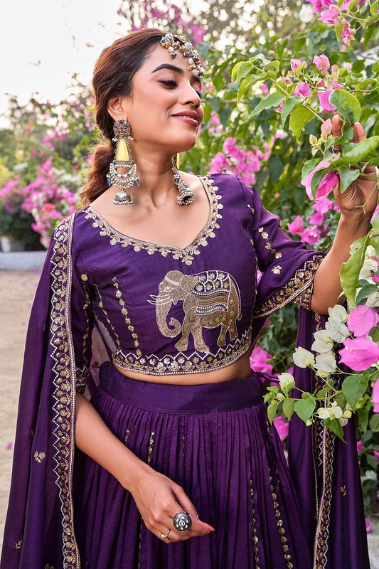 Zehnara Dark Purple Wedding Lehenga Choli Set [3 PCS]
