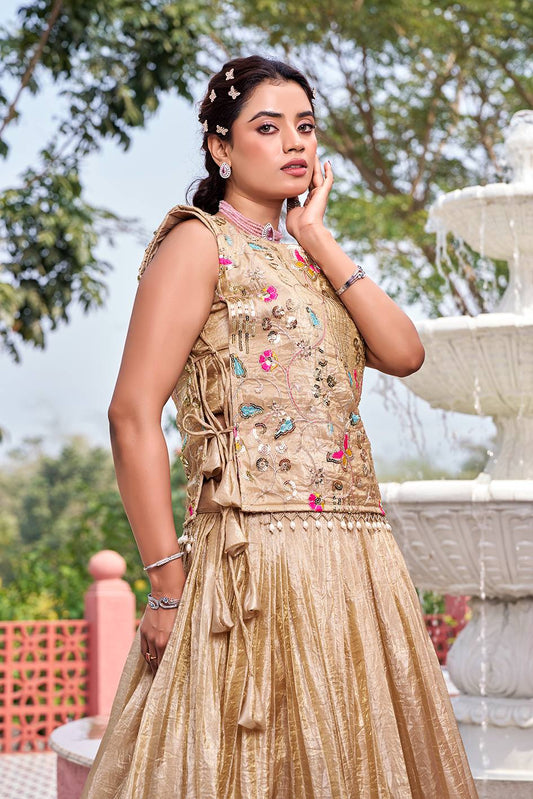 Suvarna Gold Crush Wedding Lehenga Set with Shrug [3 PCS]