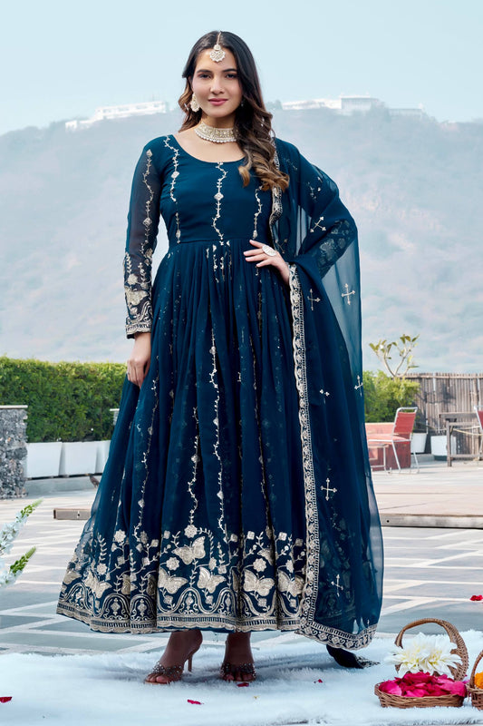 Neelpari Navy Blue Festival Long Gown Set [2 PCS]