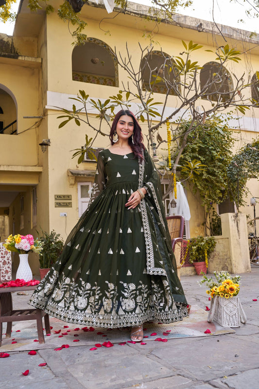 Zariya Green Festival Long Gown Set [2 PCS]