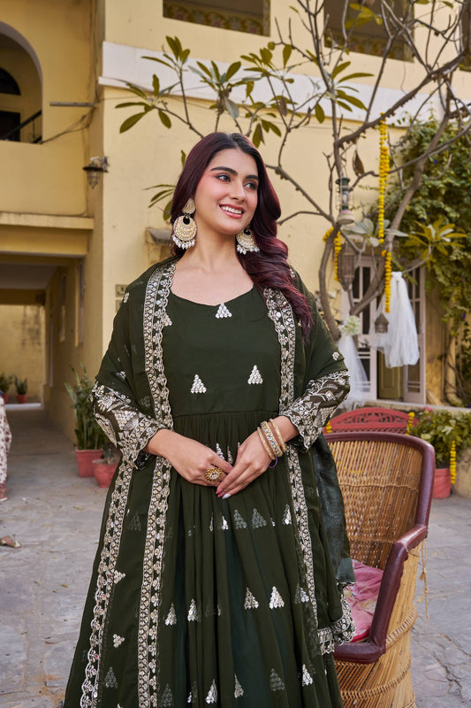 Zariya Green Festival Long Gown Set [2 PCS]