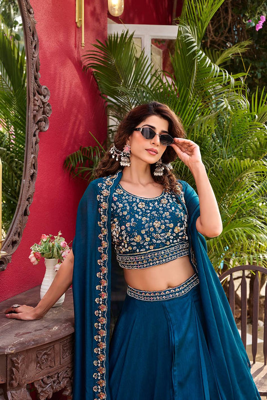 Neelvastra Teal Blue Wedding Lehenga Choli Set [3 PCS]