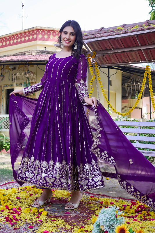 Neelraga Blue Festival Long Gown Set [2 PCS]