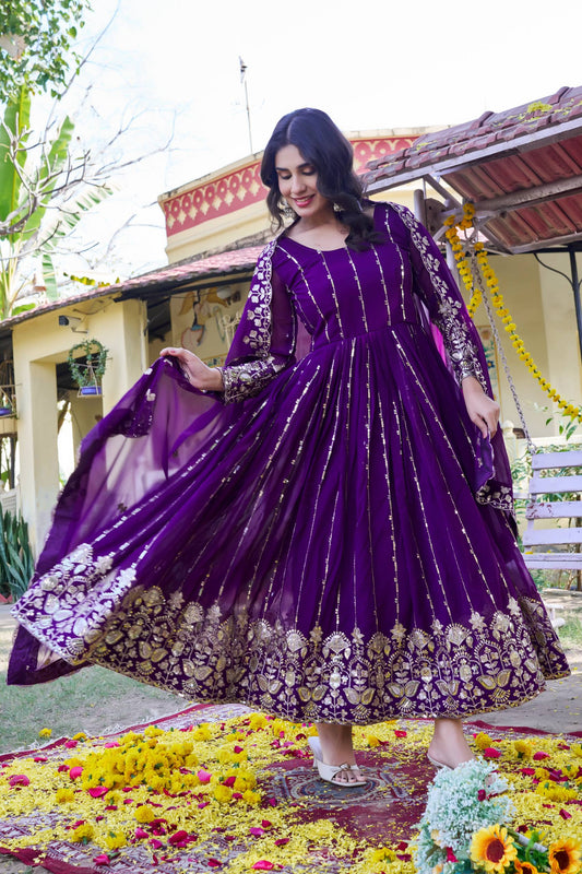Neelraga Blue Festival Long Gown Set [2 PCS]