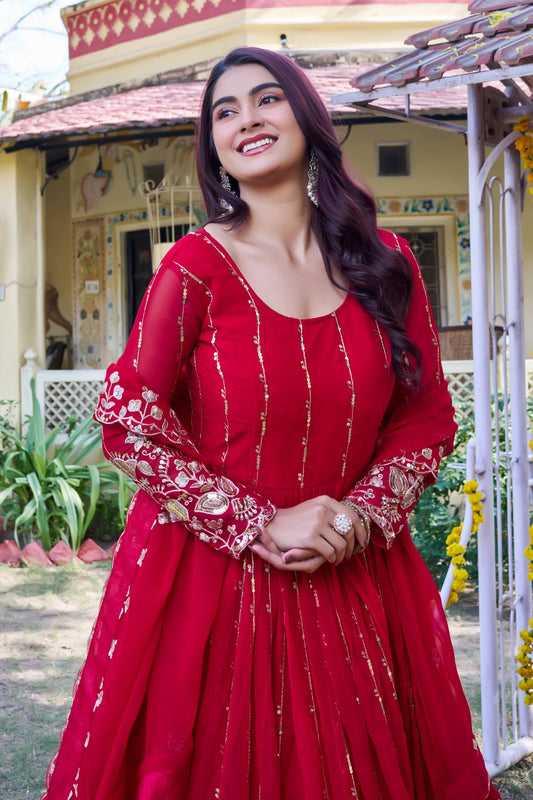 Surkhiva Red Festival Long Gown Set [2 PCS]