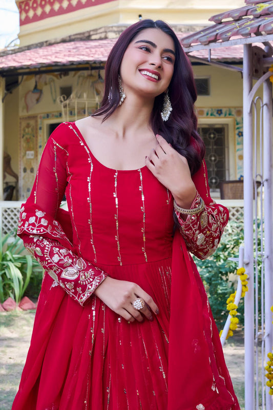 Surkhiva Red Festival Long Gown Set [2 PCS]