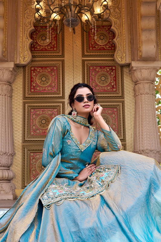 Neelika Teal Blue Festival Lehenga Choli Set [3 PCS]