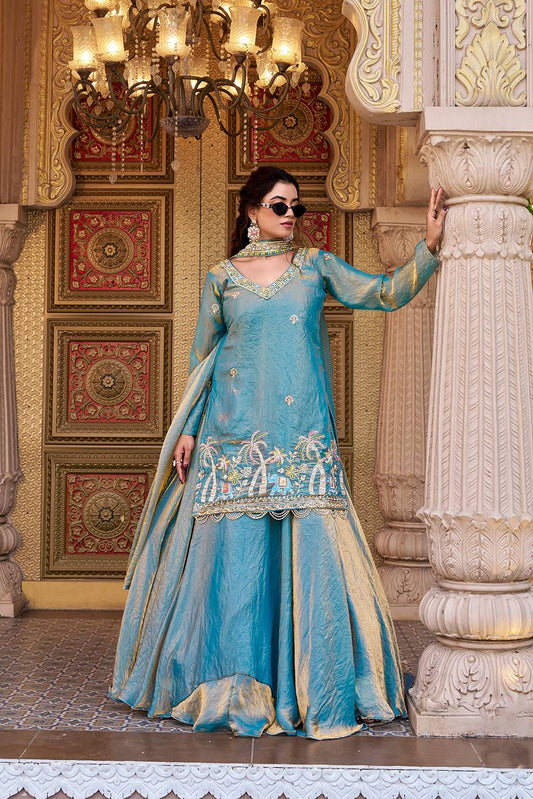 Neelika Teal Blue Festival Lehenga Choli Set [3 PCS]