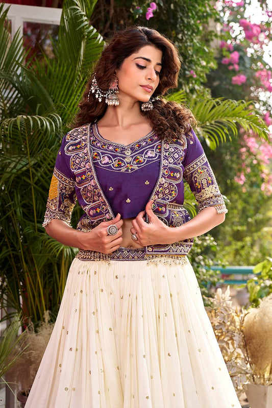 Varnika Purple Festival Lehenga Choli & Koti Set [3 PCS]