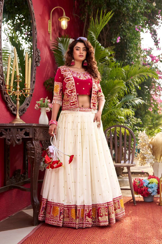 Raktima Red Festival Lehenga Choli & Koti Set [3 PCS]
