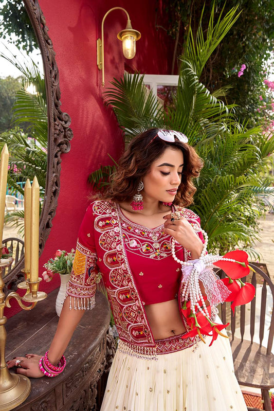 Raktima Red Festival Lehenga Choli & Koti Set [3 PCS]