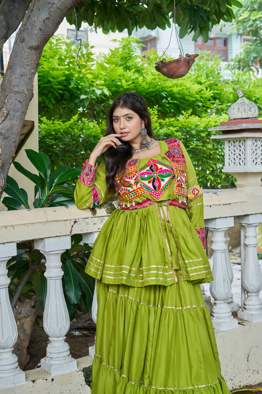 Haritima Green Navratri Gamathi Work Lehenga Choli Set [3 PCS]