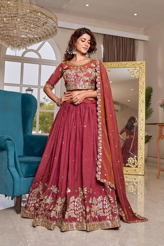Zarmina Wine Red Wedding Lehenga Choli Set [3 PCS]