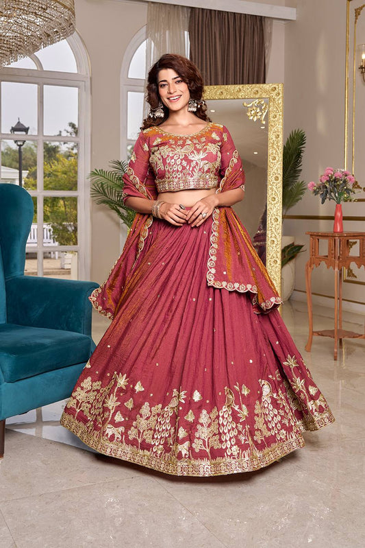 Zarmina Wine Red Wedding Lehenga Choli Set [3 PCS]