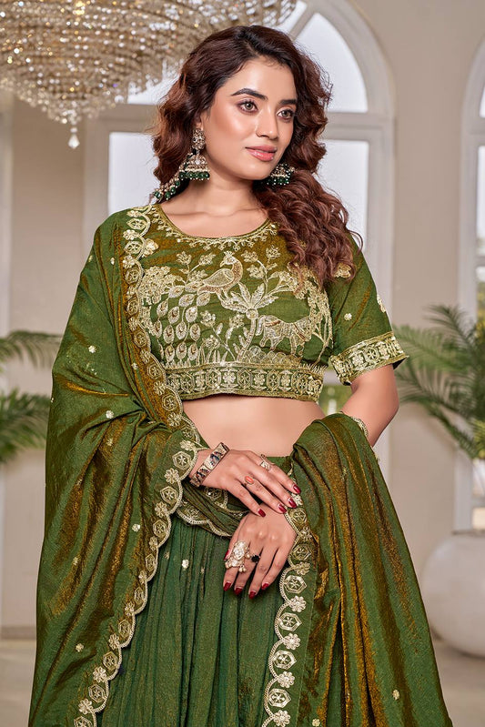 Abeer Olive Green Wedding Lehenga Choli Set [3 PCS]