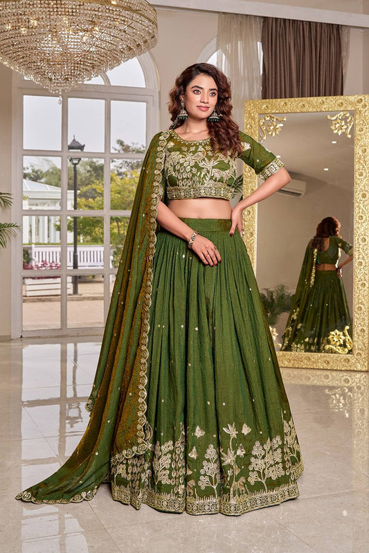 Abeer Olive Green Wedding Lehenga Choli Set [3 PCS]