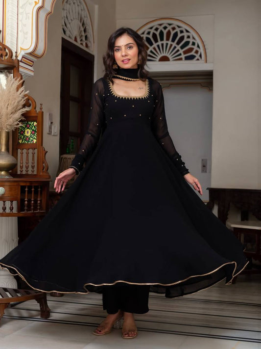 Noorika Black Zari Embroidered Anarkali Suit Set [3 PCS]