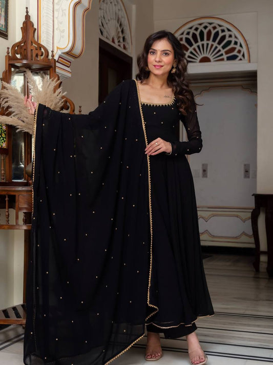 Noorika Black Zari Embroidered Anarkali Suit Set [3 PCS]