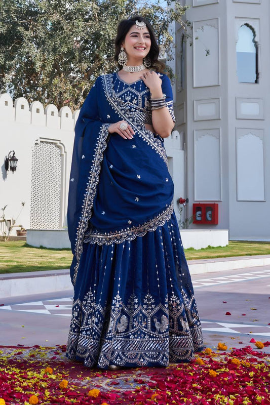 Navyra Royal Blue Embroidered Lehenga Choli Set [3 PCS]