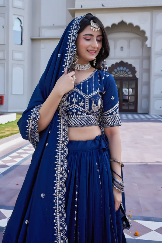 Navyra Royal Blue Embroidered Lehenga Choli Set [3 PCS]