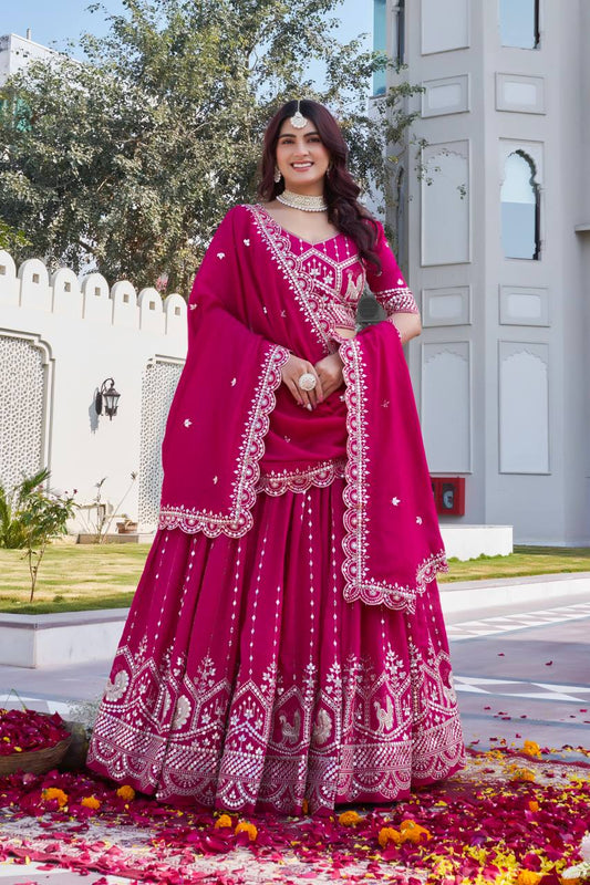 Zivanya Hot Pink Embroidered Lehenga Choli Set [3 PCS]