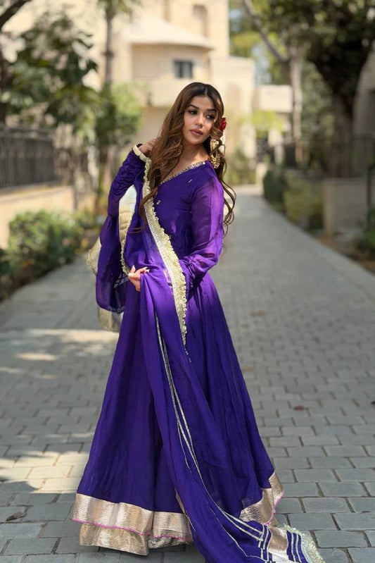 Zehra Purple Blooming Anarkali Sharara Suit Set [3 PCS]