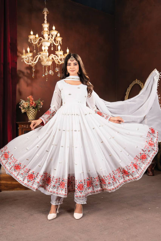 Ruhani – White Royal Embroidered Anarkali Suit Set (3 PCS)