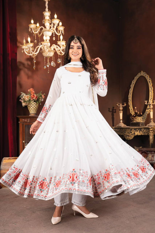 Ruhani – White Royal Embroidered Anarkali Suit Set (3 PCS)