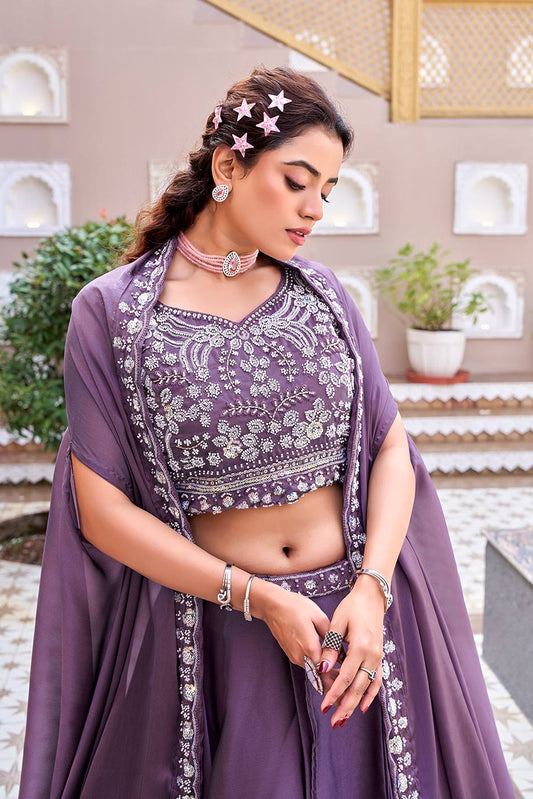 Ruhvanya Regal Purple Wedding Lehenga Choli Set [3 PCS]