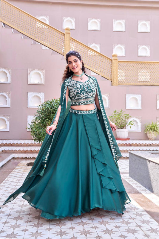 Mehrika Teal Green Wedding Lehenga Choli Set [3 PCS]