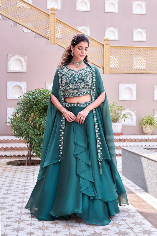 Mehrika Teal Green Wedding Lehenga Choli Set [3 PCS]